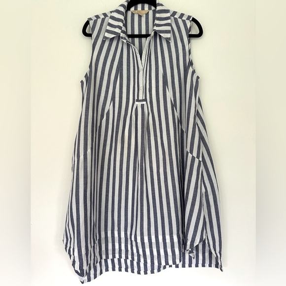 Hope and Harlow | Blue & White Striped Linen Blend Midi Dress - Picture 1 of 9